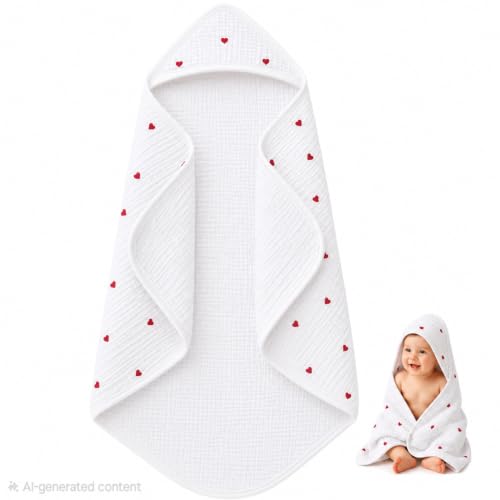 Image of Baby Hooded Bath Towel 100% Cotton Muslin 76x76 cm, 0-3Y, Newborn | 4-Layer Crinkle Fabric, Ultra Absorbent, For Ages 0-3 Years, Unisex