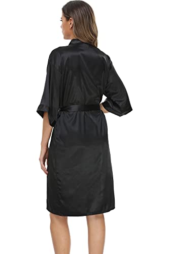 Women's Satin Nightgown with Robes Set 2 Piece Sleepwear Sexy Slip Gown Pajamas Set Silky Nightwear Black - Thumbnail 6
