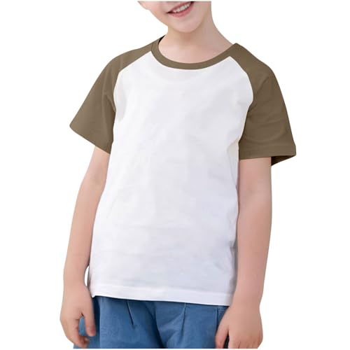 Boys Girls Summer Comfy Cotton T-Shirts Cute Casual Colorblock Raglan Short Sleeve Crewneck Tee Tops for Kids 3-14 Years