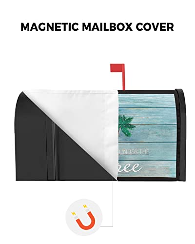 Life Is Better Under The Palm Tree Mailbox Covers Magnetic Standard Size 18.5"X21.7", Summer Tropical Tree Teal Wood Mailbox Cover Holiday Mail Box Cover Mailbox Decorations For Outside Garden Yard #TOP2