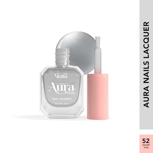 Image of Glam21 Aura Nails Nail Lacquer |Long-Lasting, Quick-Dry, High-Shine Nail Enamel|Chip-Free Formula|Smooth Application & Vibrant Finish| 10ml| Pack Of 2 (Gold Rush & Silver Foil)