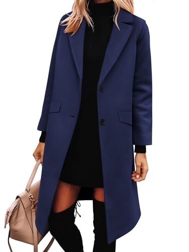 ANRABESS Womens Peacoat Notched Lapel Collar Single-Breasted Trench Coats Loose Casual Long Jacket 2025 Fall Winter Outerwear Navy Blue Medium