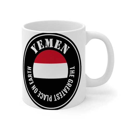 Mug en céramique avec drapeau national du Yémen « The Greatest Place on Earth » - 325 ml - Cadeau de Noël - Blanc