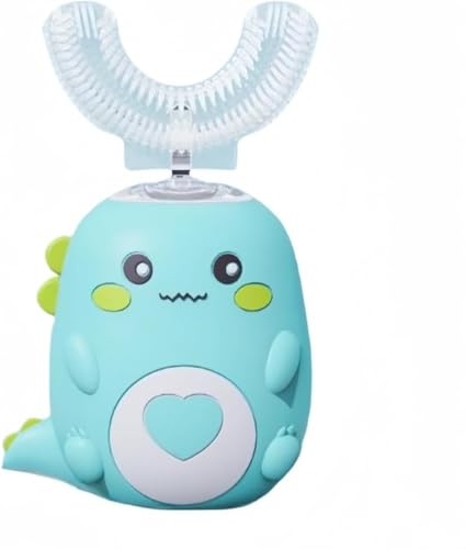 Ambety 超音波子供用超音波電動歯ブラシ - 360° U 字型自動シリコーン USB 充電式子供用 IPX7 防水 (グリーン)