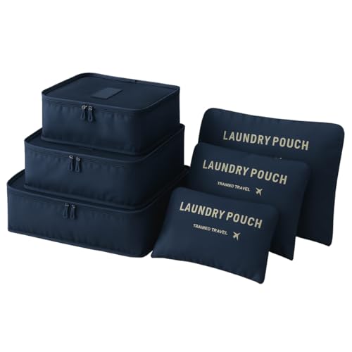 Kit Conjunto Necessaire 6 Peças Organizador De Malas Bolsas Para Viagem Bagagem Saquinhos Nylon Impermeável (Azul Marinho)