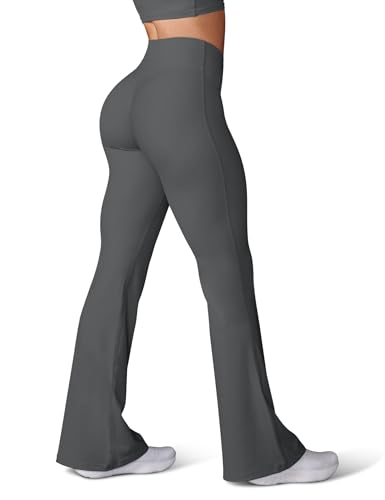 HEGALY Leggings Acampanados de Maternidad para Mujer sobre el Vientre, Pantalones Casuales de Yoga para Embarazo, con Bolsillos, Suaves como la Mantequilla, Gris Oscuro, S