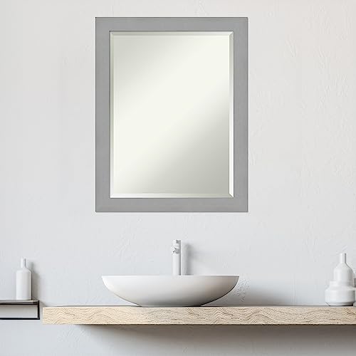 Image of Amanti Art Framed Vanity Mirror | Bathroom Mirrors for Wall | Brushed Nickel Mirror | Wall Mounted Mirror | Medium Mirror | 27.50 x 21.50