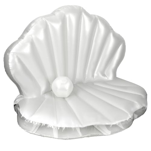 BOXOB 57' Seashell Pool Float, Thickened Inflatable Giant Sea Shell Sofa Bed Mattress with Pearl Ball for Tanning, Ocean Mermaid Theme and Summer Beach Swimming Birthday Party Toy Decorations