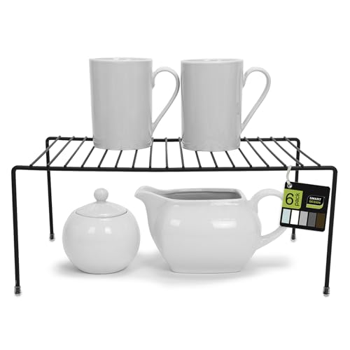 Smart Design Cabinet Storage Shelf Rack - Set of 6 - Medium - 8.5 x 13.25 Inch - Non-Slip Feet - Steel Metal Frame - Rust Resistant Coating - Cup, Dish, Counter & Pantry Organization - Kitchen - Black