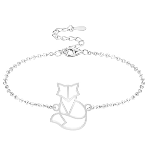 Bracelet Renard Argent Fauna avec chaîne ajustable pour homme et femme
