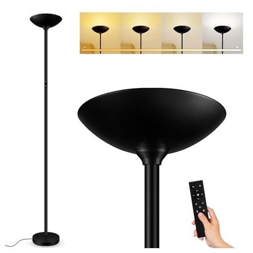 Bricosmocon Stepless Dimmable Floor Lamp,30W 3000LM Super Bright LED Torchiere Floor Lamps with Remote & Touch Control,71 in Tall Modern Standing Lamp for Living Room Bedroom Office,2700k-6500k,Black