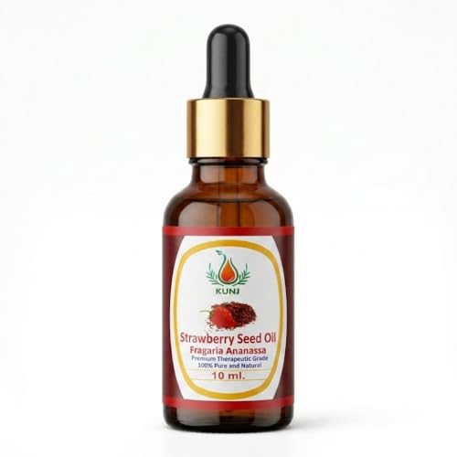 Image of KUNJ Strawberry Seed Oil 10ml | 100% Pure & Natural Cold Pressed Carrier Oil | Lightweight Moisturizing Oil for Skin & Hair Care | Fast Absorbing & Non-Greasy | Ideal for Face Care & DIY Skincare
