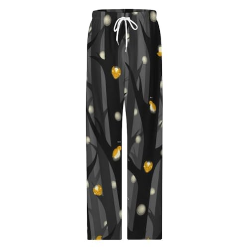 Unisex Pajama Pants, Forest Fire Fly Pattern Cute Drawstring Waist Loose Fit PJ Sleepwear with Pockets for Coulpe4