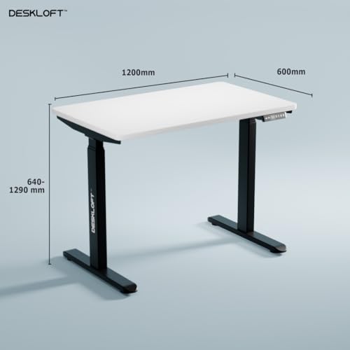Image of Height Adjustable Electric Desk Table | Motorized Sit Stand Workstation with Walnut Wood Grain Desktop | Ergonomic Computer Table for Home Office (Black Frame & White Top, 1200 x 600 mm)