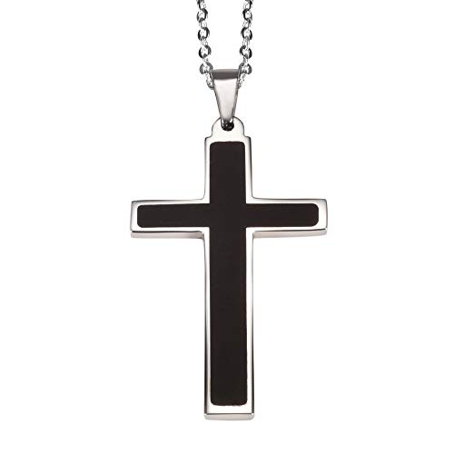 Wollet Cross Necklace for Men - Stainless Steel Silver Gold Black Plain Cross Pendant Necklace Simple Jewelry Gifts, 16-24 Inches Chain