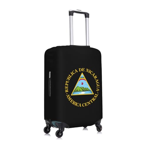 Nicaragua National Emblem Travel Luggage Cover Suitcase Protector Fits 18-21 Inch Case(Black,S)2