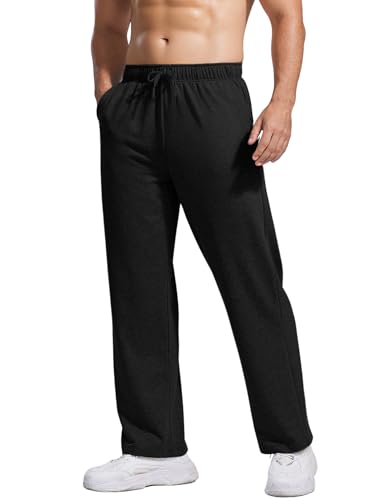 PINSPARK Men's Sweatpants Open Bottom Straight Leg Cotton Yoga Lounge Pants | So...