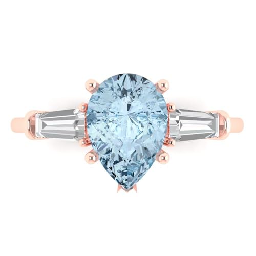 Clara Pucci 2.5 ctw Pear Cut Solid Gold Engagement Ring for Women - 14K Rose Gold - Simulated Blue Diamond Wedding Promise Ring for Her