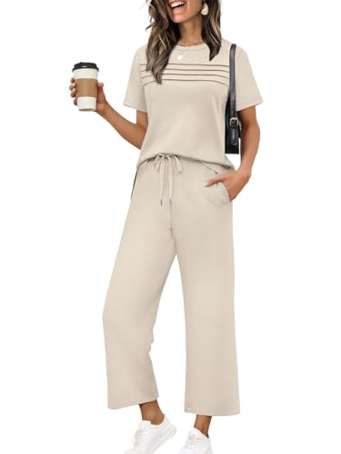 Ensemble jogging 2 pièces femme avec top manches courtes et pantalon d'été décontracté