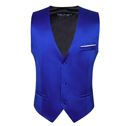 Image of Barry.Wang Vest for Men Business /Leisure Dress Suit Vests V-neck 2 Pockets Wedding Party Tuxedo Satin Waistcoat