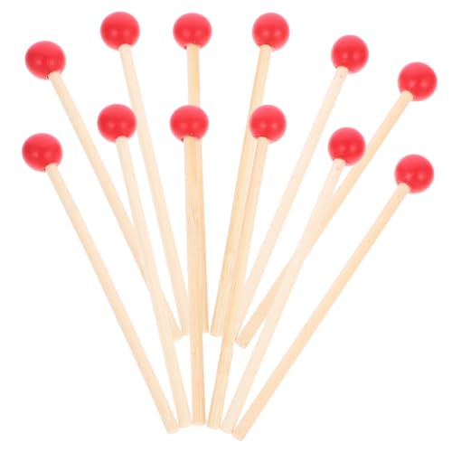 ifundom 12個木製ドラムスティック 環境に優しい耐久性のあるマレット 打楽器用 バチ 子供向け音楽おもちゃ レッド