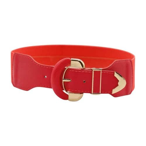 Generic Women Coral Elastic Fashion Belt - Hip High Waist Gold Metal Round Buckle Size S M z203