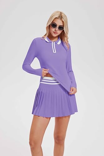 Image of Tennis Skirt Sets for Women Zipper Color Block High Waisted Golf Polo Two Piece Skirt Set Women 2 Piece Outfits