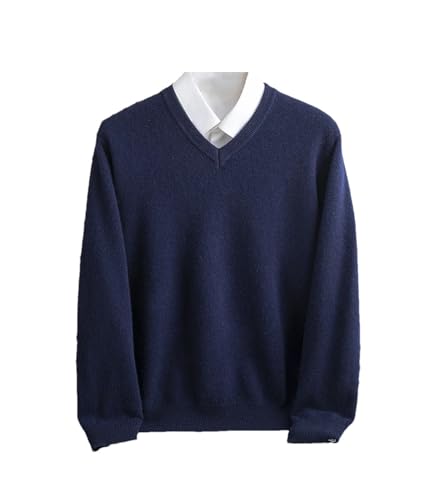 Men 100 Percent Merino Wool Sweater V-Neck Knitting Pullover Fall Warm Business Bottoming Sweater