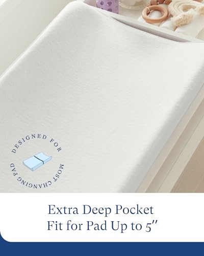 Image of PurComfy Supersoft Diaper Changing Pad Covers, 2-Pack Premium Bamboo Viscose Change Table Pad Covers for Baby Girls and Boys, Hypoallergenic Stretchy Changing Table Cover Sheets