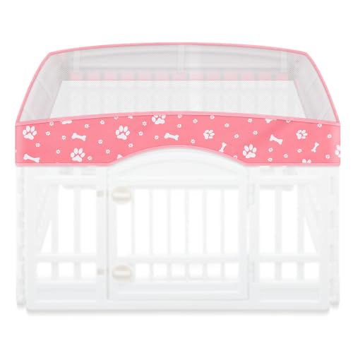 Image of Dog Playpen Mesh Top Lid Fits for 36 Inch 4 Panels Crate Cover, Pink | Breathable Mesh Top Lid, Water Resistant Shade for Outdoor, Kennel Crate Accessory, Breathable Ventilation, Cover Only