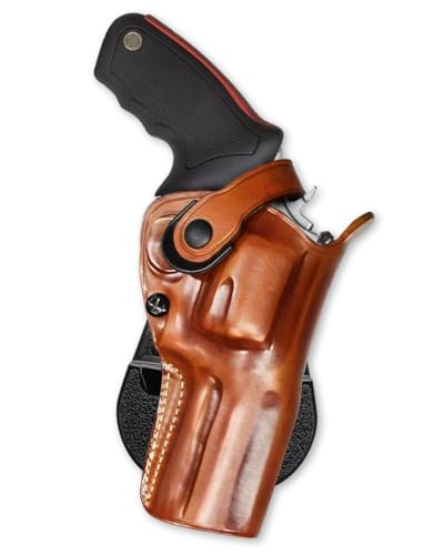 Masc OWB Leather Paddle Revolver Holster with Retention Strap, Fits Raging Bull .44 Magnum 4-inch, Right Hand Draw Brown Color 1445