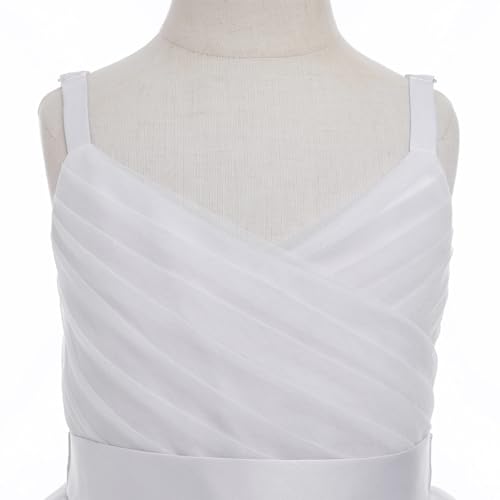 IBTOM CASTLE Flower Girl Dresses for Wedding: Flower Girls Lace Cap Sleeve Dress for Wedding Puffy Tulle Back V-Neck Pageant Prom Ball Gown for Photoshoot Children Concert Dress White & wrap 10 Years - Thumbnail 2