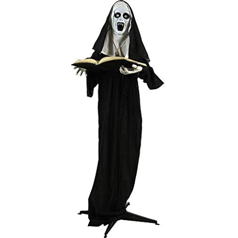 Haunted Hill Farm Life-Size Scary Talking Witch Nun Halloween Animatronic with Touch Activated Lights and Sound, Poseable, Battery Operated Indoor or Covered Outdoor Creepy Halloween Decorations Cover