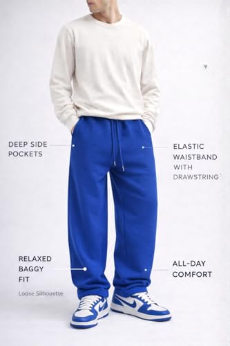 Image of Rockwell Men's Baggy Sweatpants | Cotton Terry Relaxed Fit Joggers for Men | Oversized Streetwear Track Pants | Casual Gym & Everyday Wear| 007