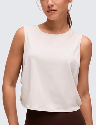 Image of CRZ YOGA Pima Cotton Dropped Armhole Tank | Workout, Naturally Soft, Loose Fit, Crop, Crewneck, Knotted Sides, Sleeveless Tops for Women