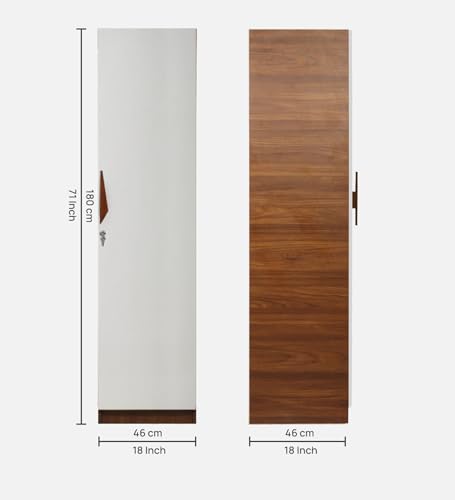 Image of Mintwud Pepperfry Engineered Wood Wardrobe with 1 Doors Storage | Wooden Almirah Cupboard for Clothes Storage Organizer for Living Room Home Bedroom Furniture (Teak and White Finish)