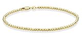 Miabella 925 Sterling Silver or 18Kt Yellow Gold Over Silver Diamond-Cut 2.5mm Bead Ball Chain Bracelet for Women Teen Girls, Made in Italy (yellow-gold-plated-silver, Length 7 Inches)