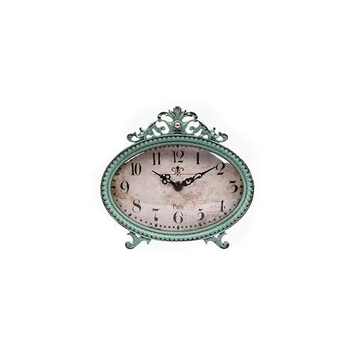 Creative Co-Op Green Antiqued Pewter Mantel Clock