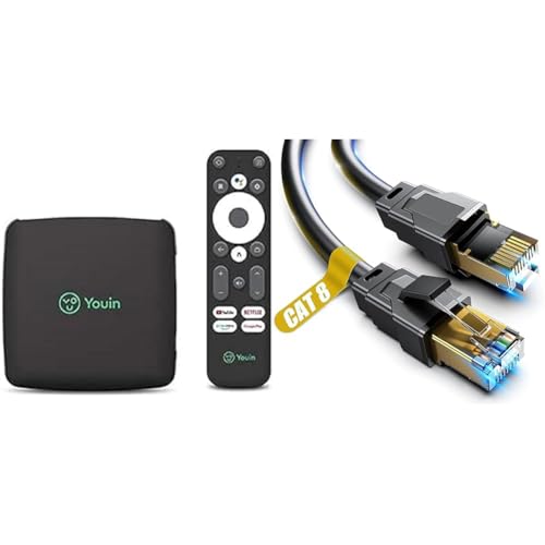 Engel Youin You-Box EN1040KX- TV Box Android TV 4K UHD - Asistente de Google & Akake Cable Ethernet Cat 8, 0,5 m, 1 m, 2 m, 3 m, 5 m, 6 m, 9 m, 12 m, 15 m, 18 m, 30 m