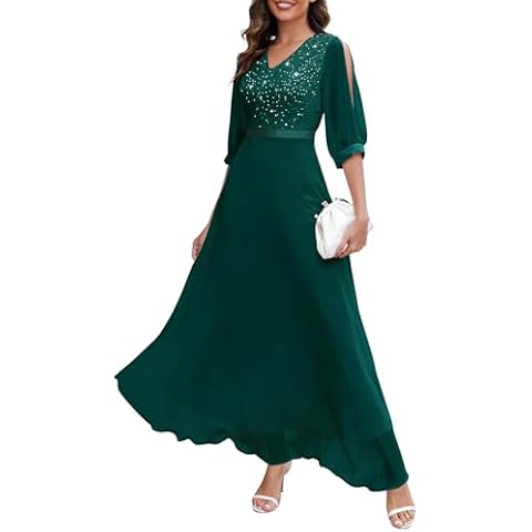 Wedtrend Dark Green Women's Sequin Cocktail Dress 3/4 Sleeve Wedding Guest Dress Sparkly Floor Length Fromal Dress Bridesmaid Dress WT0317DarkGreen2XL Cover