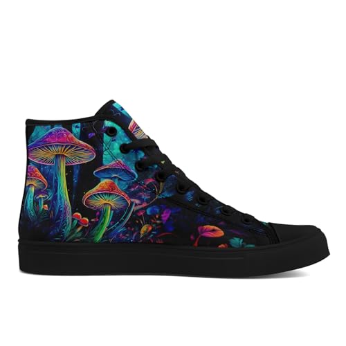 Unisex Artistic Mushroom Print High Top Canvas Sneakers, Lightweight Breathable Lace-Up Shoes for Walking and Daily Wear2