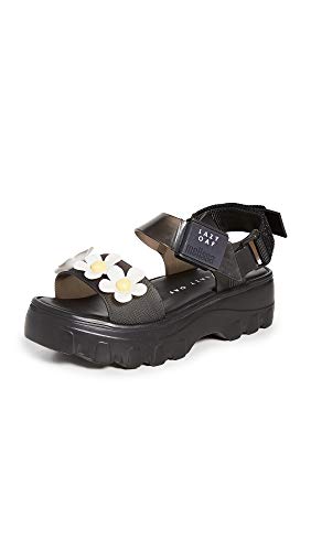 Melissa Women's Kick Off Sandals, Black/White/Yellow, 7 Medium US