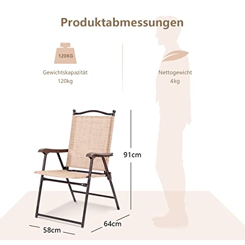 COSTWAY 2er Set Gartenstühle klappbar, Hochlehner wetterfest Gartenstuhl Klappstuhl bis 120 kg, Terrassenstühle mit Armlehnen für Garten, Terrasse, Pool – Bild 4