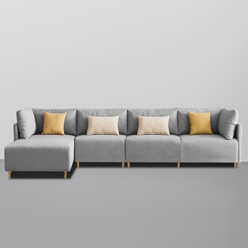 Image of Carina LHS 6 Seater L Shape Sofa Set for Living Room (Grey Fabric) Premium Fabric Sofa