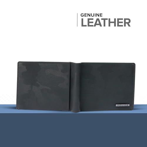 Police Men's Genuine Camou Leather Slim Wallet | 8 Card Slots with 2 Currency Compartments | Elegant, Durable & Functional | Ideal for Everyday Use & Gifting I Jet Black