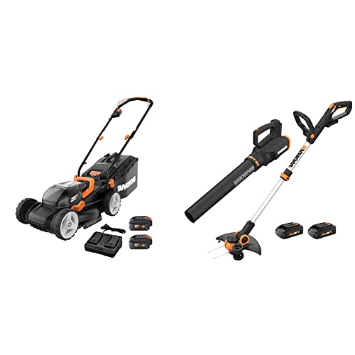 Worx WG779 40V 14' Cordless Lawn Mower + String Trimmer & Leaf Blower Cordless with Battery and Charger
