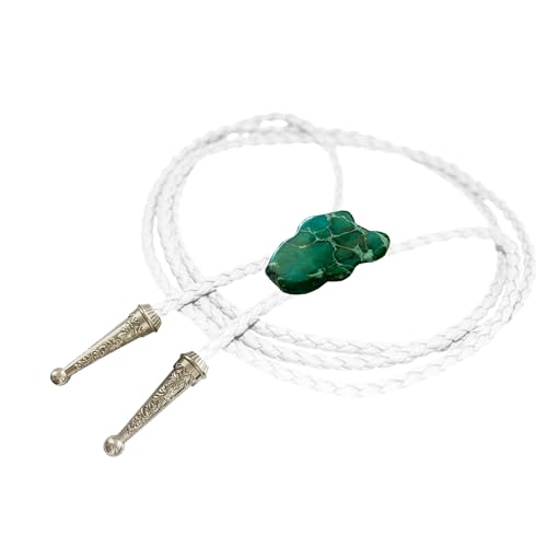 Image of Daisy Del Sol Bolo Tie Turquoise Stone Braided Vegan Faux Leather Silver Tips Handmade Necklace Adjustable Boho Western Jewelry