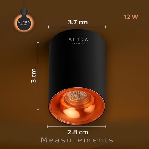 Image of 12W COB LED Surface Mounted Cylinder Downlight | Spotlight for False Ceiling & Wall | for Living Room, Office Roof | Natural White, Aluminium Black & Rosegold Reflector | Pack of 8