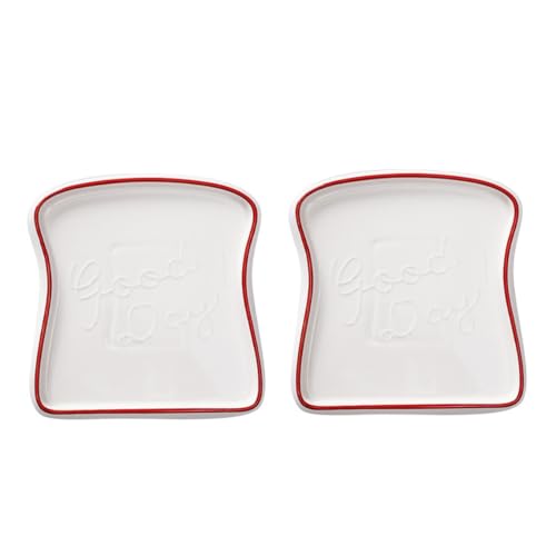 Toast Shape Ceramic Plate Family Restaurant Handmade Cutlery Bread Plate Cake Plate 2-piece Package (Red)