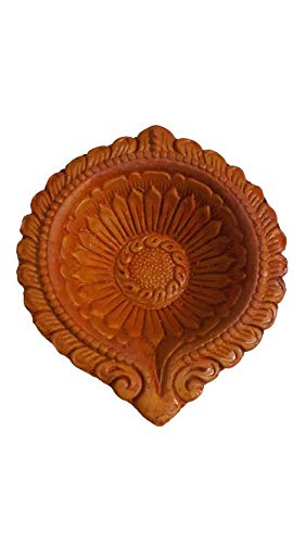 Ekatva Enterprises Handmade Beautiful Terracotta Sunflower Design Big Diya for Your Home Decor (Colour; Brown)(Set of 1)